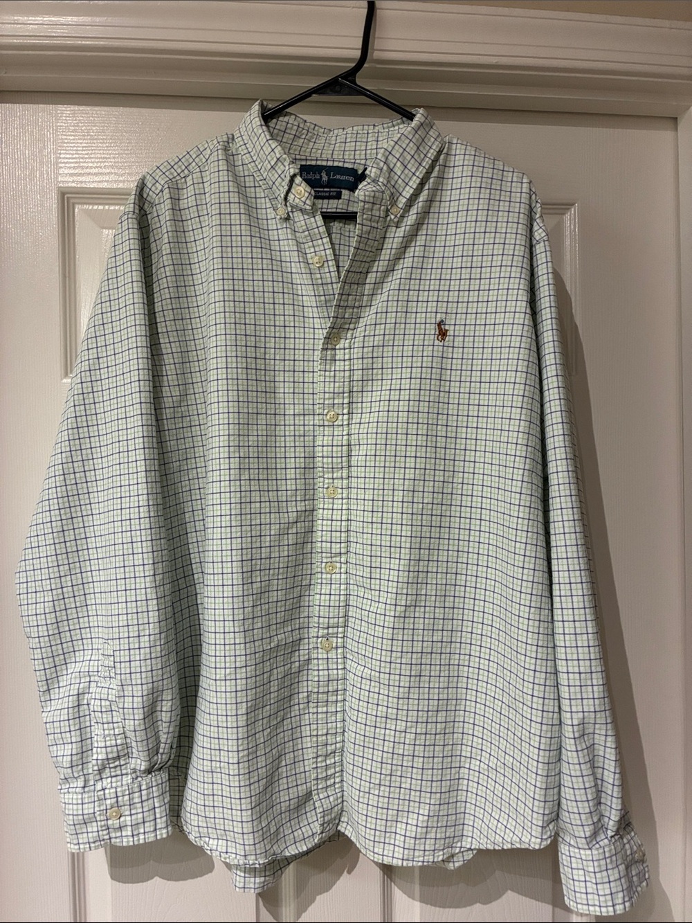 Ralph Lauren XXL Men’s Button-Down Plaid Shirt - Light Green & Blue
